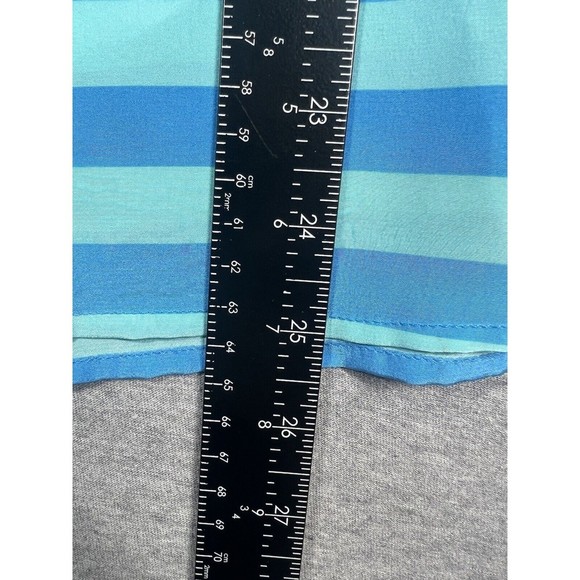LILLY PULITZER Women's Blue Aqua Striped V-Neck‎ Long Sleeve Silk Blouse Sz XS - Picture 3 of 13